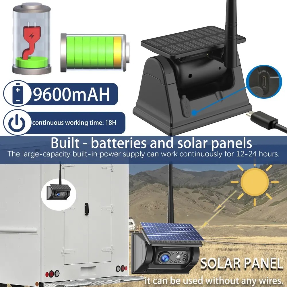 Cámara de marcha atrás magnética con batería y panel solar