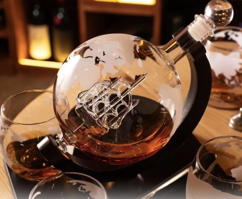 Set de whisky Globe - Globo de cristal de lujo + vasos + piedras de hielo + pinzas y accesorios