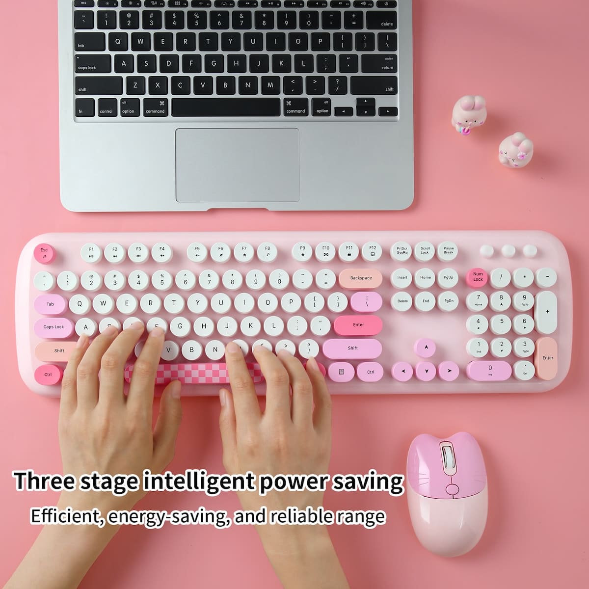 Conjunto de teclado inalámbrico con ratón, color rosa para niña