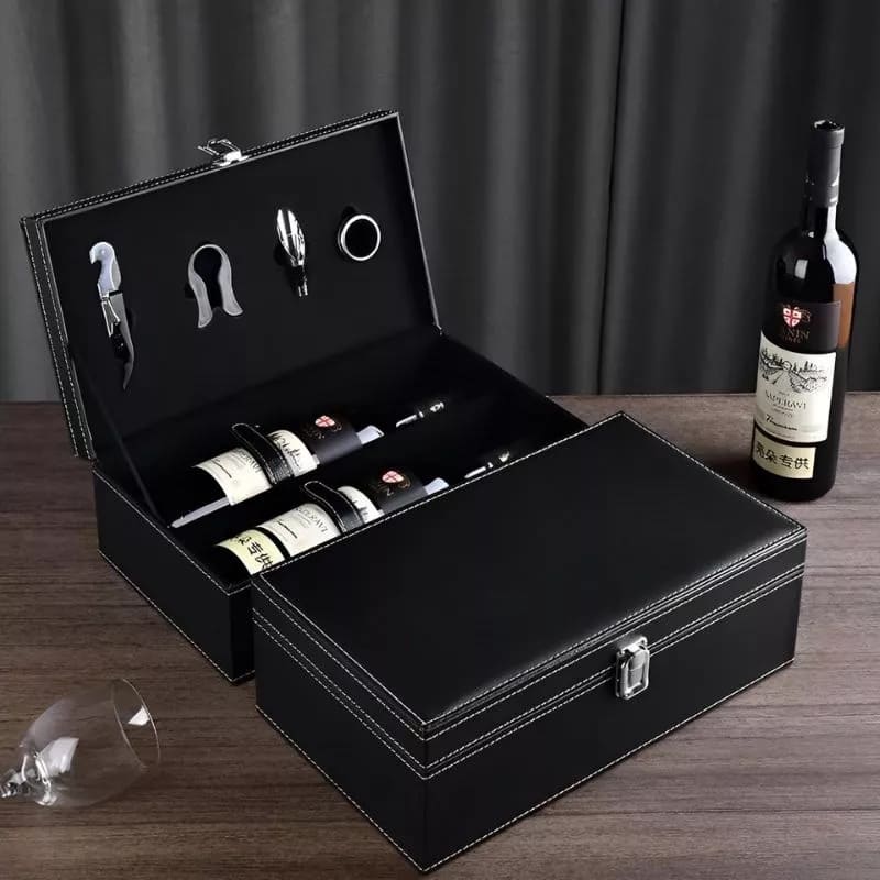 Caja de accesorios para vino, embalaje de regalo de cuero, cestas de lujo