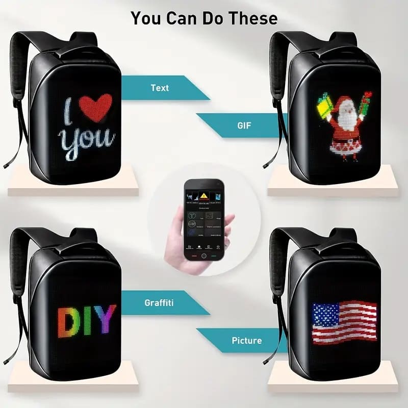 Mochilas LED con pantalla programable mediante smartphone