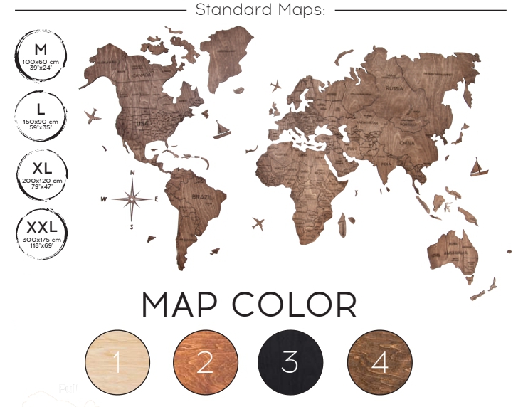 mapa de madera en pared color negro