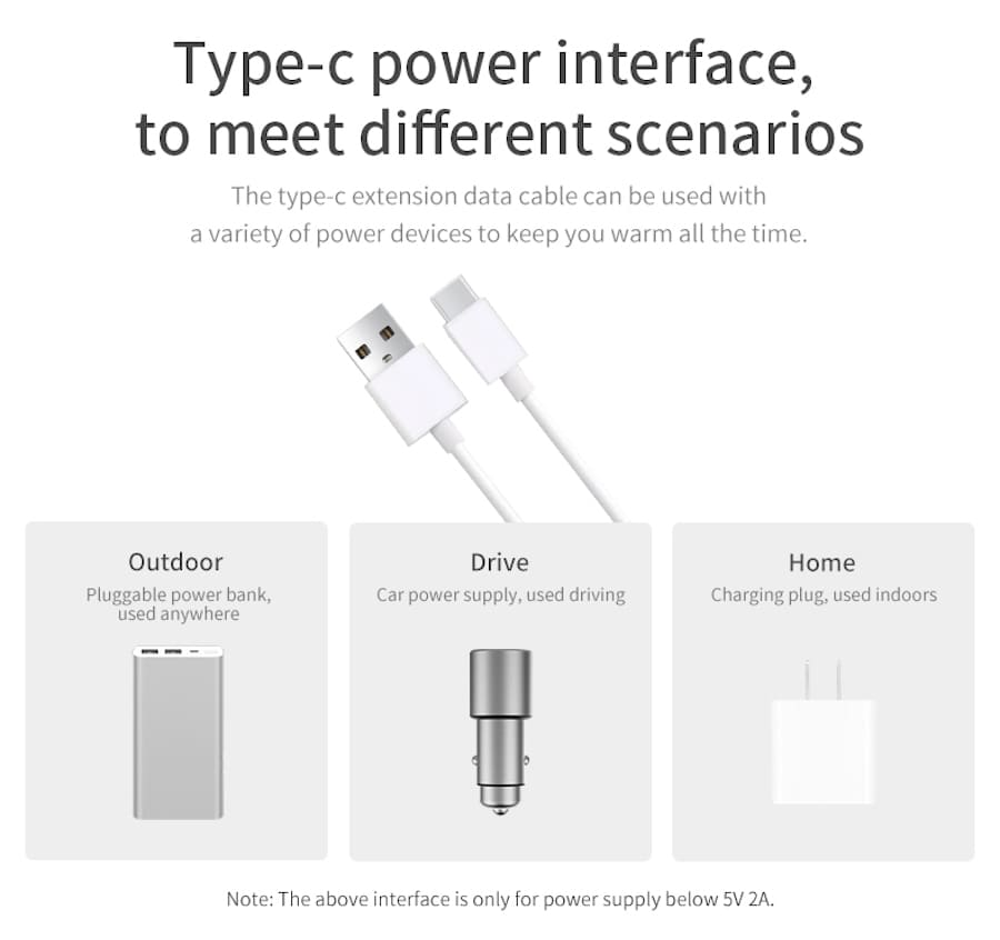 Cable USB, banco de energía, adaptador para encendedor de cigarrillos del coche.